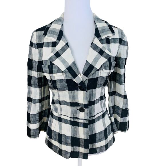 CARLISLE Size 6 Linen Blend Plaid Check Blazer Jacket  French Seams Lightweight - Picture 1 of 10